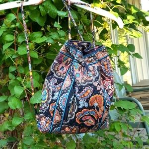 VERA BRADLEY DRAWSTRING BACKPACK retired NWOT Orange,black, blue Paisley